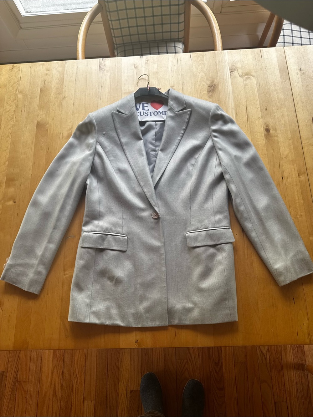 Jones New York 100% silk herringbone pale blue Single-Button Tailored Blazer